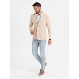 Ombre Men's SLIM knit jacket with subtle texture - beige | ePonuda.com