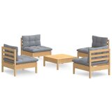  Vrtna sedežna garnitura 5-delna s sivimi blazinami borovina, (20975476) | Shoptok.si