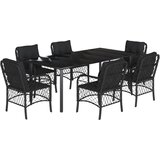  7-dijelni vrtni blagovaonski set s jastucima crni od poliratana Crna Dužina stola 200 cm | Shoptok.si