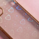 Clear Case silikonski ovitek Hologram za iPhone 7 / 8 / SE 20202 - prozoren s srčki in zlatim robom | Shoptok.si