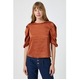 Koton Women's Red Crew Neck Pleated Short Sleeve Blouse | Shoptok.si