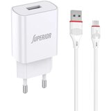  PUNJAČ SA KABLOM SUPERIOR P1005 CO-DC21 10.5W USB-A NA USB-MICRO BELI 2.1A *MD *SR Cene