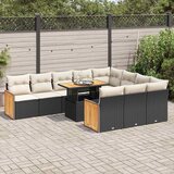  11-dijelni set vrtnih sofa poliratan i bagrem s jastucima crni | shoptok.hr