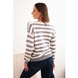 Kesi Włoski Women's striped sweater with a V-neck gray | Shoptok.si