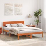  Krevetna konstrukcija s uzglavljem Vosak smeđi 150x200 cm Čvrsto borovo drvo | shoptok.hr