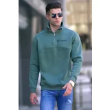 Madmext Khaki Green Printed Zippered Sweatshirt 6001