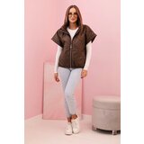Kesi Włoski Women's quilted vest with short sleeves and a stand-up collar brown | ePonuda.com