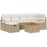 vidaXL 7-delna garnitura za vrt s blazinami Bež Poli Ratan, 2-sedežna vrtna sofa s predalom in blazinami Bež Poli Ratan | Shoptok.si