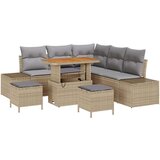 8 8-delni vrtni kavč set z blazinami bež poli ratan acacia | Shoptok.si
