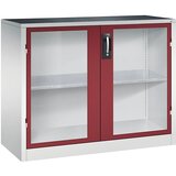 C+P Omara s krilnimi vrati z akrilnim steklom, VxŠxG 1000 x 1200 x 500 mm, 1 polica, svetlo sive / rubinasto rdeče barve | Shoptok.si