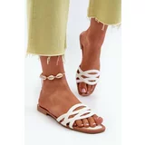Kesi Women's flat heeled eco leather slippers, white, Moldela