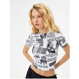 Koton Printed Crop T-Shirt Slim Fit Short Sleeve Crew Neck Cotton | shoptok.hr