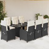  9-dijelni vrtni blagovaonski set s jastucima crni od poliratana | shoptok.hr
