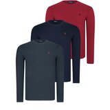 Dewberry TRIPLE SET T8588 ROUND NECK MEN'S SWEATSHIRT-NAVY-ANTHRACITE-BURGUNDY Cene