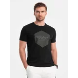 Ombre Men's geometric and logo printed cotton t-shirt - black