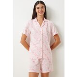 Happiness İstanbul Women's Light Pink Patterned Viscose Shorts Shirt Pajama Set Cene