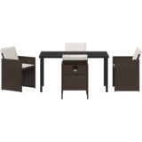 vidaXL Set za blagovanje od 5 dijelova s jastučićima, smeđi poli ratan, Vrtni stol, crni, 140x80x73 cm, staklo otporno na udarce | shoptok.hr