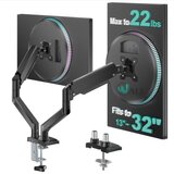INF Črna aluminijasta dvojna roka za monitor — plinska vzmet, popolnoma gibljiv dvojni namizni nosilec za dvojne in ukrivljene monitorje, (5000284214) | Shoptok.si