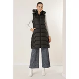 By Saygı Furry Portable Hooded Side Pockets Lined Zippered Puffer Vest