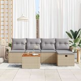vidaXL Set 6-delne vrtne sedežne garniture z blazinami Bež Poli Ratan | Shoptok.si