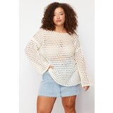 Trendyol Curve Beige Openwork/Perforated Low Sleeve Fine Knitwear Sweater | ePonuda.com