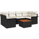 vidaXL 7-dijelni vrtni set sofe s jastučićima crni poli ratan akacija, dvosjedna vrtna sofa s pohranom i jastučićima crni poli ratan Cijene