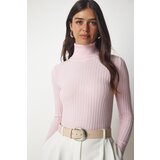  Women's Light Pink Turtleneck Corduroy Basic Sweater Cene