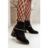 Boto Warm Women's Ankle Boots On Heel With Chain Eco Suede Black Hanalen | Shoptok.si