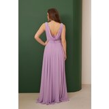 Carmen Lilac Chiffon Degajee Neck Long Evening Dress And Invitation Dress | Shoptok.si