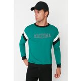 Trendyol Emerald Green Men's Relaxed Fit Crew Neck Sleeve Paneled Sweatshirt Cene