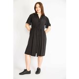 Şans Women's Black Plus Size Front Buttoned Elastic Waist Detailed Dress Cene