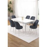 Hanah home trpezarijski set Pir, sto i 6 stolica, bela ploča, dimno siva tkanina Babyface | Eponuda.com