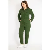 Şans Women's Green Plus Size Front Buttoned Gabardine Jumpsuit
