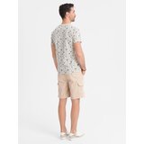 Ombre Men's cotton cargo shorts with elastic waistband - beige | Shoptok.si