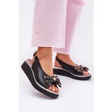 Zazoo Women's leather wedge sandals with bow 1882 black | Shoptok.si