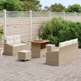 vidaXL 8-delni vrtna sofa set z blazinami Bež Poli ratan Akacija | Shoptok.si