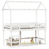 Maison Chic Postelja za odrasle - Posteljni Okvir z lestvijo in streho bel 90x200 cm borovina, (22082444) Cene