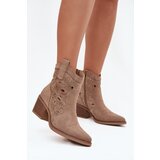 Boto Women's Cowboy Boots with Openwork Pattern Beige Nolvina | Shoptok.si