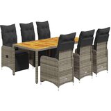  7-dijelni vrtni bistro set od poliratana s jastucima sivi - 190 x 90 x 75 cm boja drva 6 | shoptok.hr