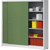 eurokraft pro Omara z drsnimi vrati, višina 1950 mm, s sredinsko predelno steno in 2 x 4 policami, širina 2000 mm, globina 420 mm, vrata svetlo modra | Shoptok.si