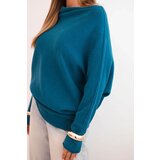 Kesi Włoski Women's asymmetric batwing viscose sweater sea green Cene