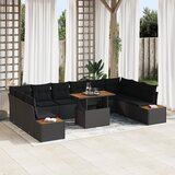vidaXL 11-delni set vrtnarske sofe s blazinami Črn Poli Ratan | Shoptok.si