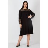 Şans Women's Plus Size Black Lace Detailed Dress Cene