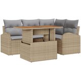 vidaXL 5-delni vrtni sedežni set z blazinami bež poli rattan, 2-sedežni vrtni kavč s prostorom za shranjevanje in blazinami bež poli rattan | Shoptok.si