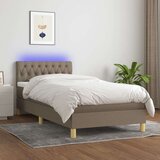  Box spring postelja z vzmetnico LED taupe 90x200 cm blago, (20727025) Cene