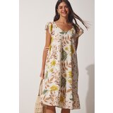  Women's Cream Biscuit Patterned Linen Summer Bell Dress | Eponuda.ba