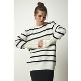 Happiness İstanbul Women's Ecru Striped Knitwear Sweater Cene