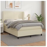 vidaXL Box spring postelja z vzmetnico krem 140x190 cm umetn | Shoptok.si