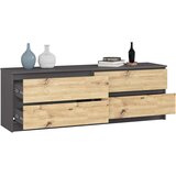 AKORD Komoda, 4 Predali, Grafitno Siva/Hrast Artisan, (5000332410) | Shoptok.si