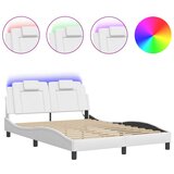 Maison Chic Posteljni okvir - Dvoposteljna postelja - Zakonska postelja z LED lučkami bel 140x200 cm umetno usnje, (21695091) Cene
